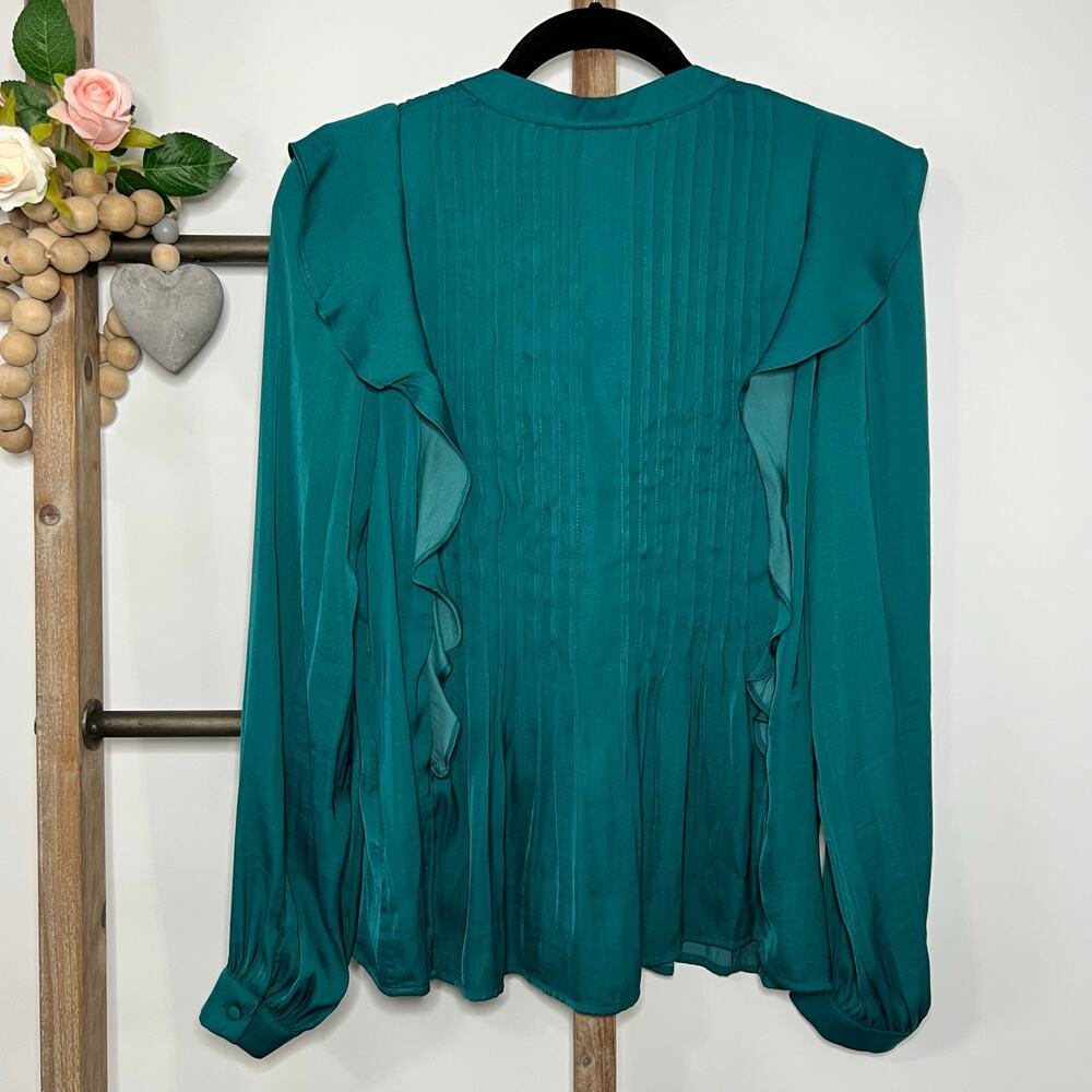 Anthropologie Long Sleeve Teal Pintuck Blouse Size Medium - Picture 3 of 7